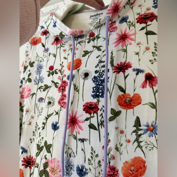 Jambys House Hoodie Spring Floral White & Purple Womens Small Lightweight Soft - Picture 9 of 13